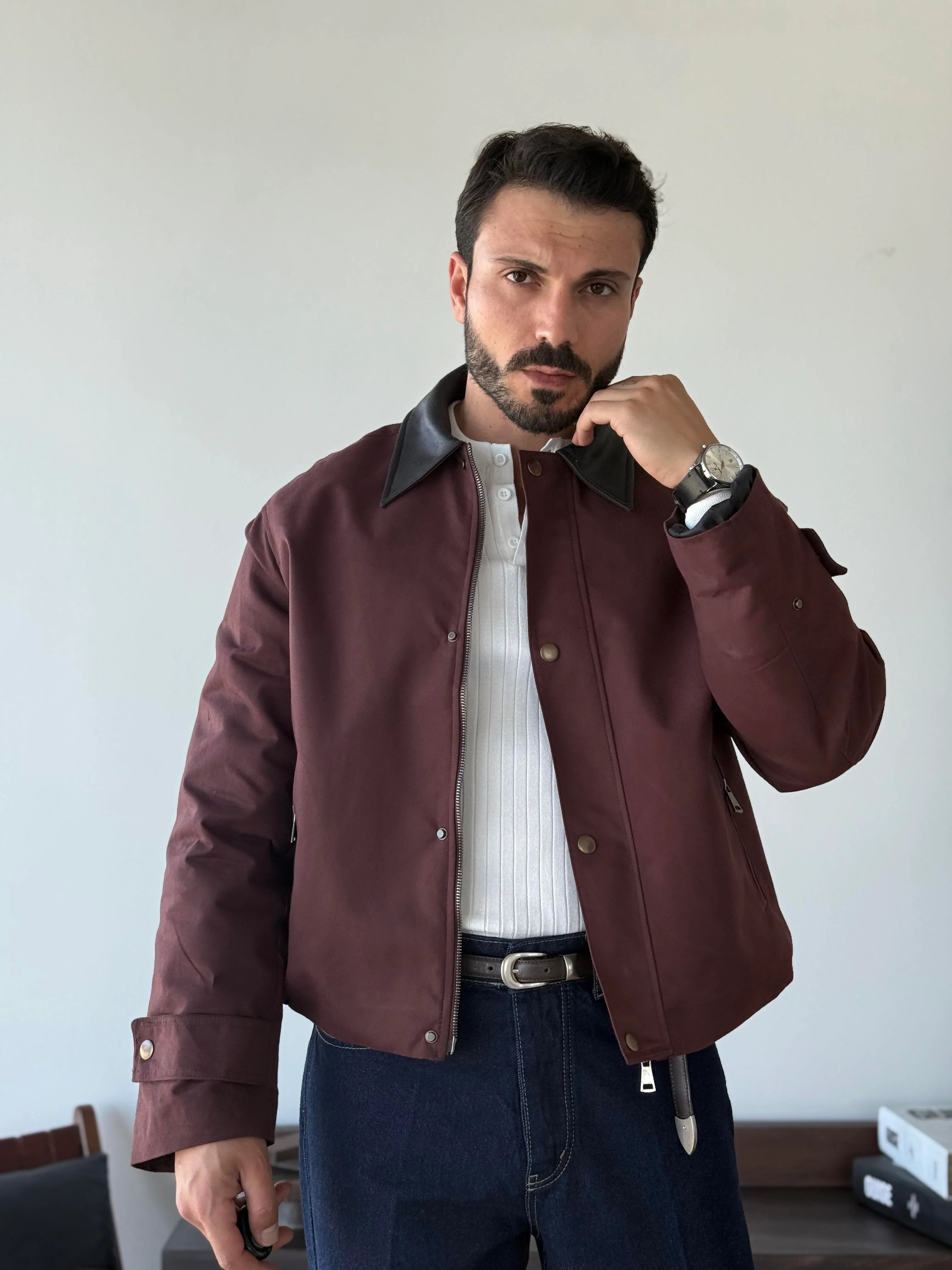 Leather-Collar Blouson