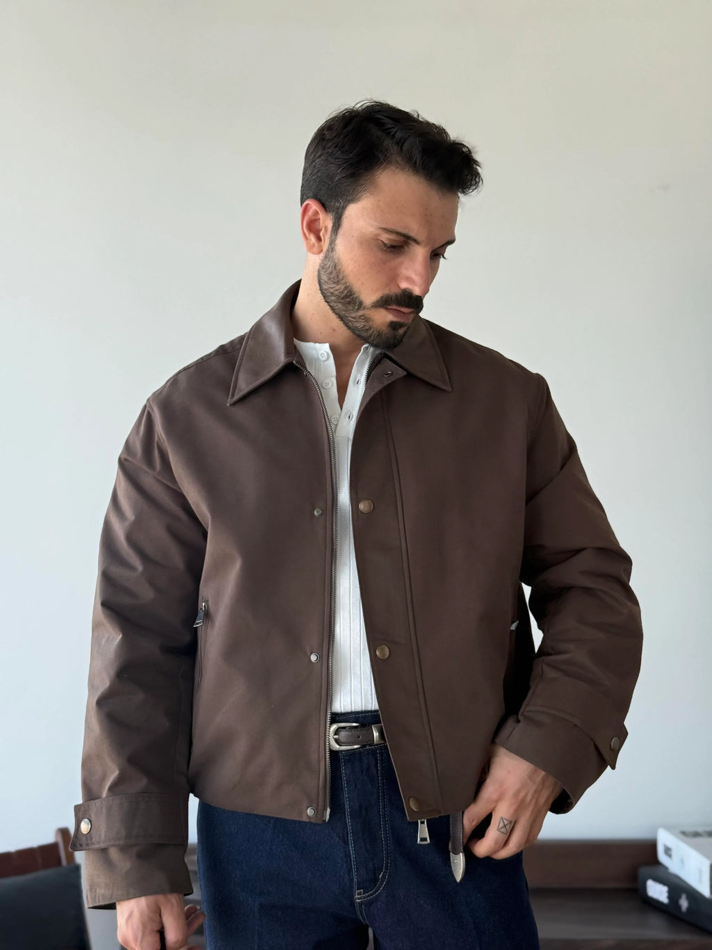 Leather-Collar Blouson