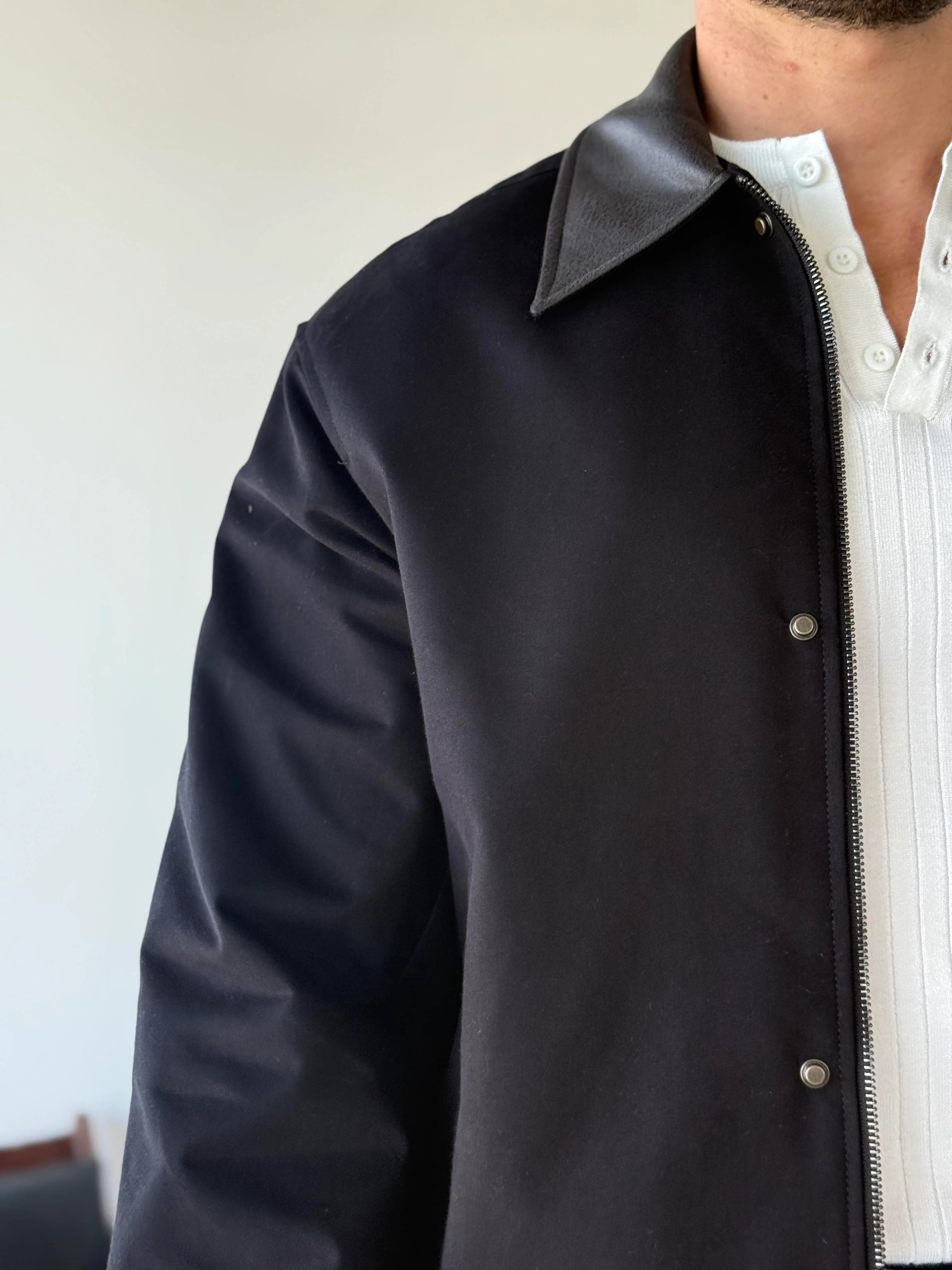 Leather-Collar Blouson