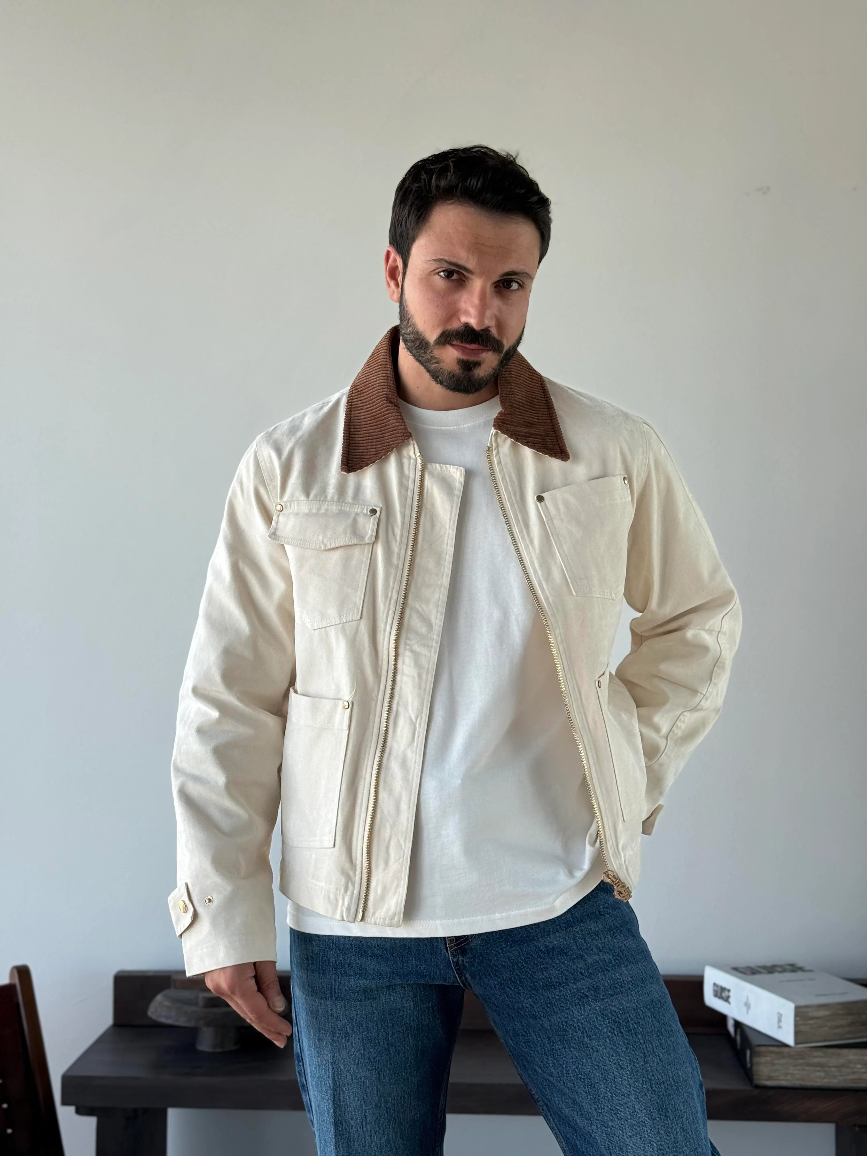 Contrast Collar Worker Jacket