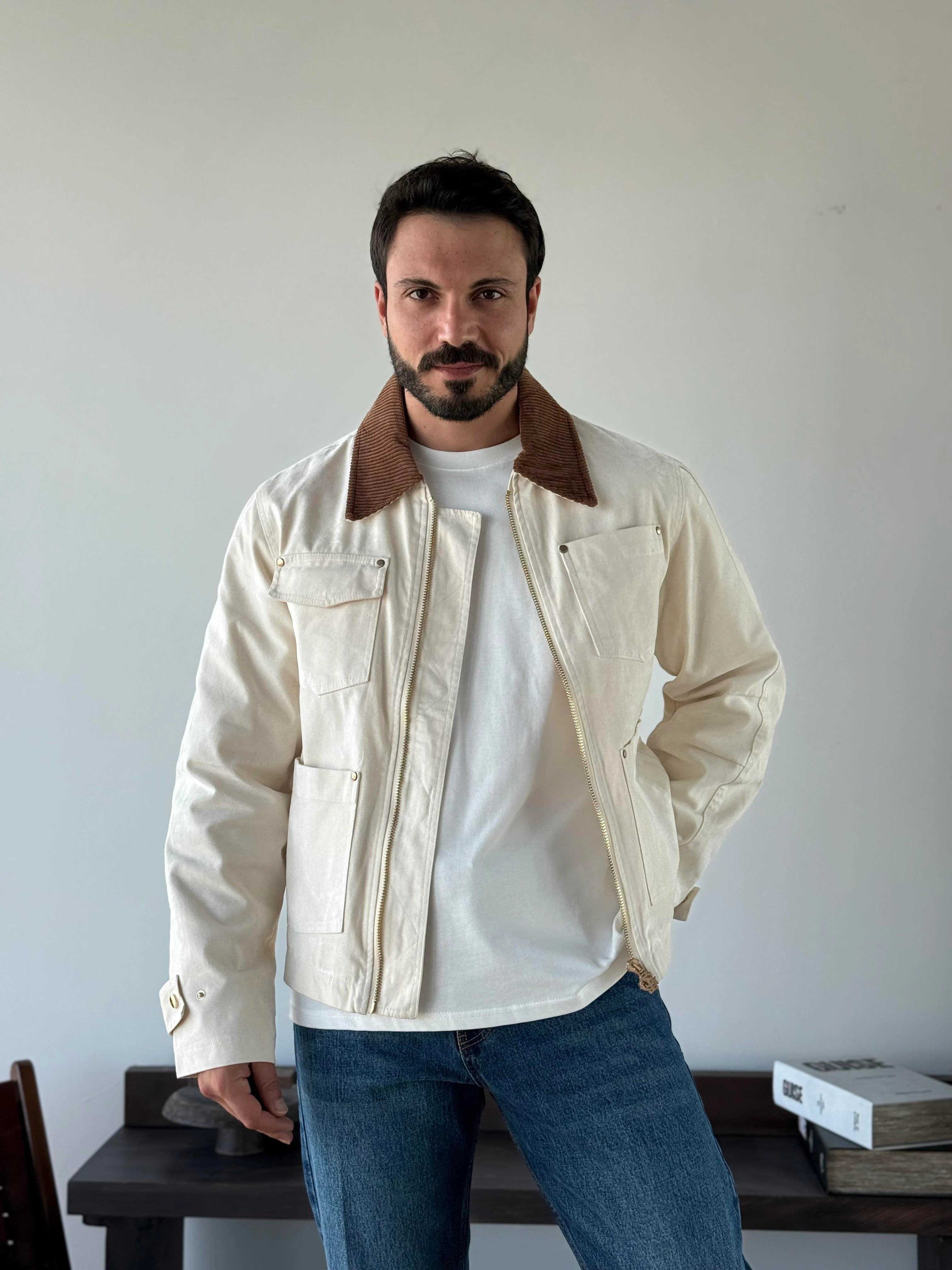 Contrast Collar Worker Jacket