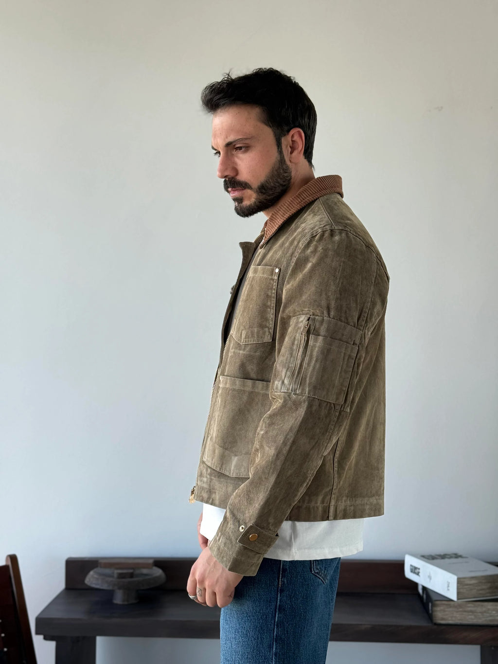 Contrast Collar Worker Jacket