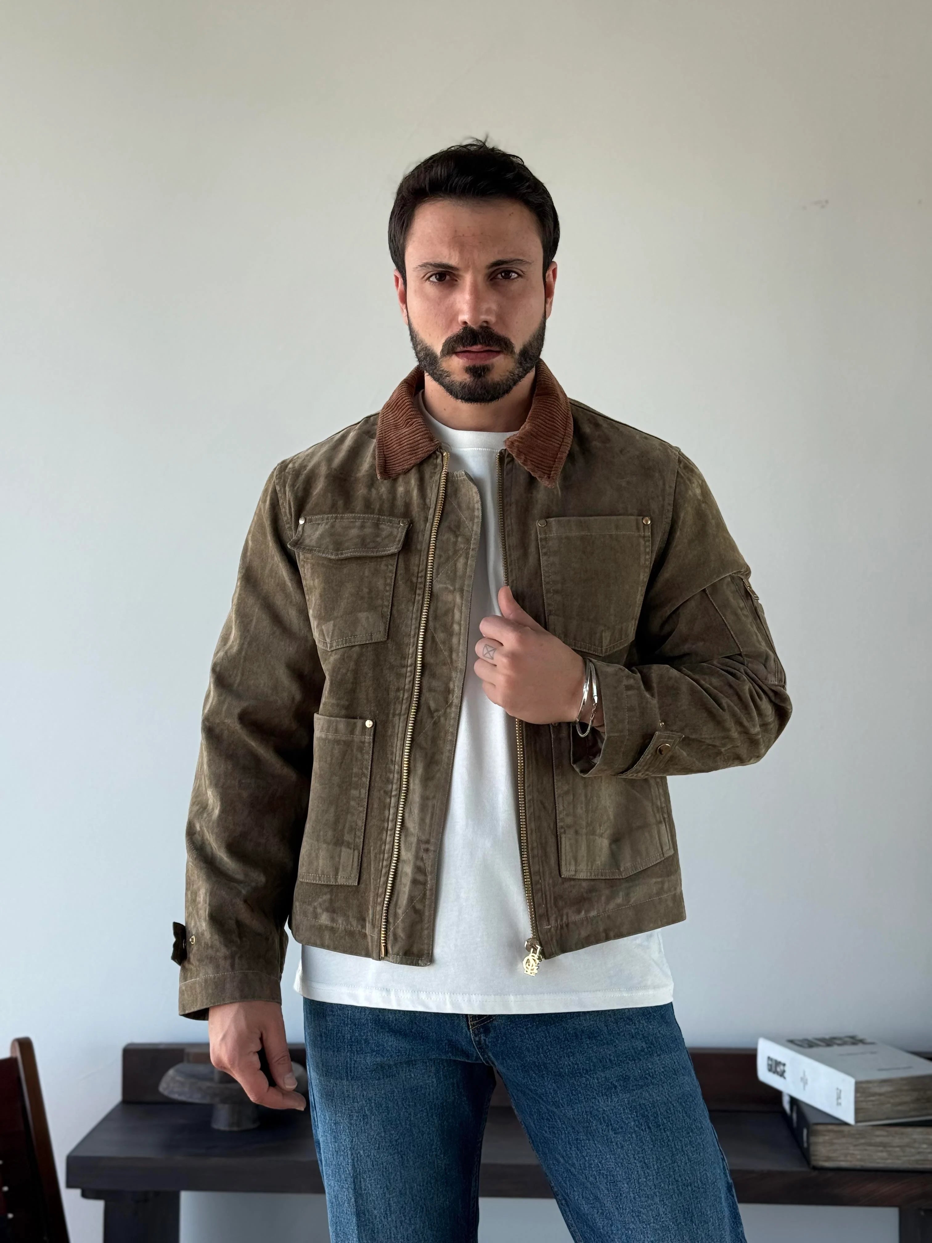 Contrast Collar Worker Jacket