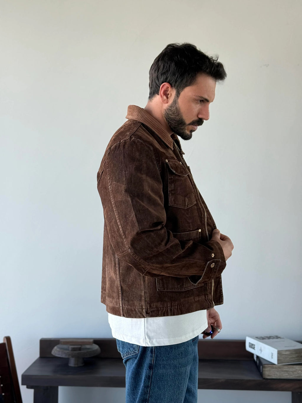 Contrast Collar Worker Jacket