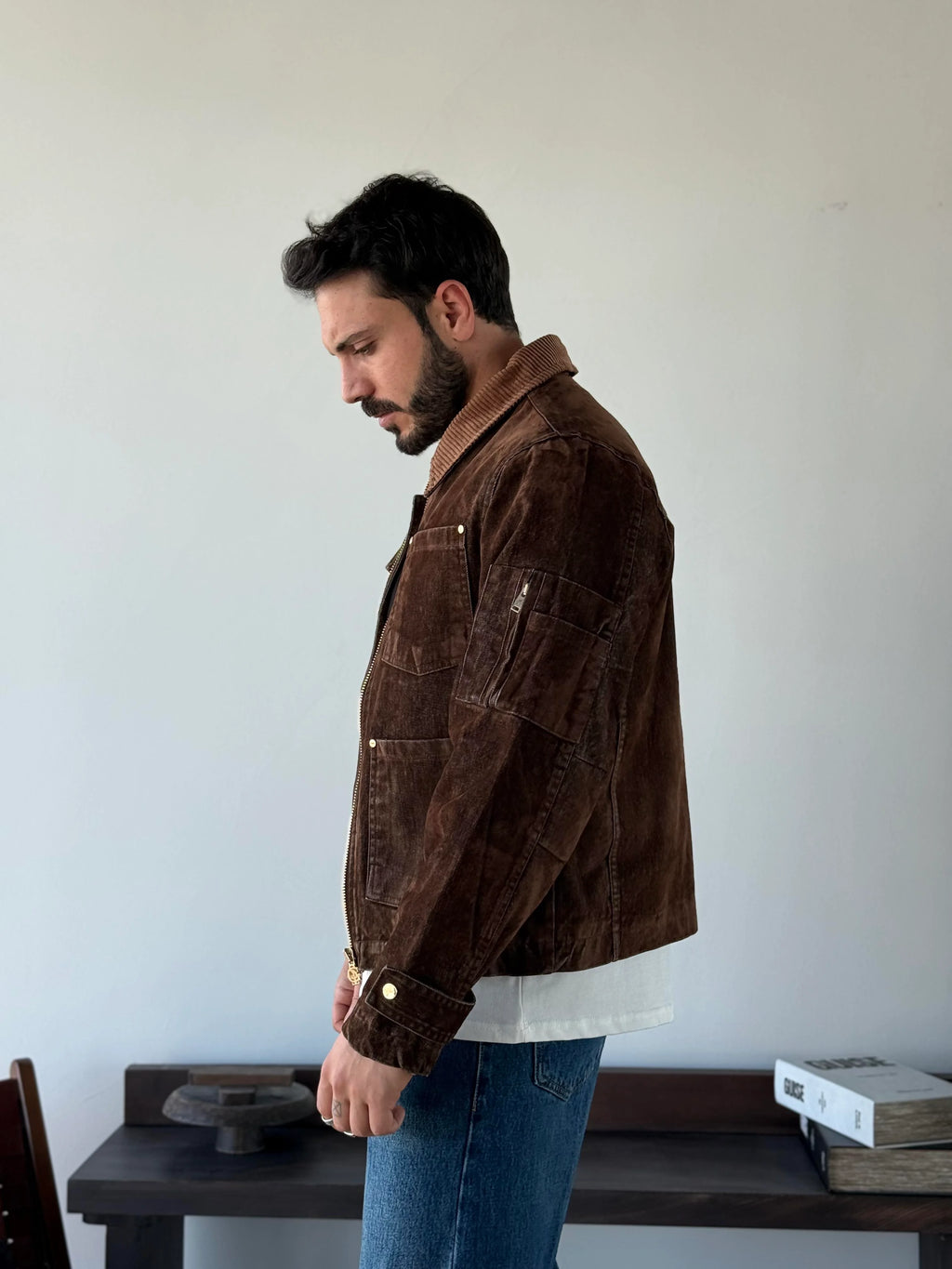 Contrast Collar Worker Jacket