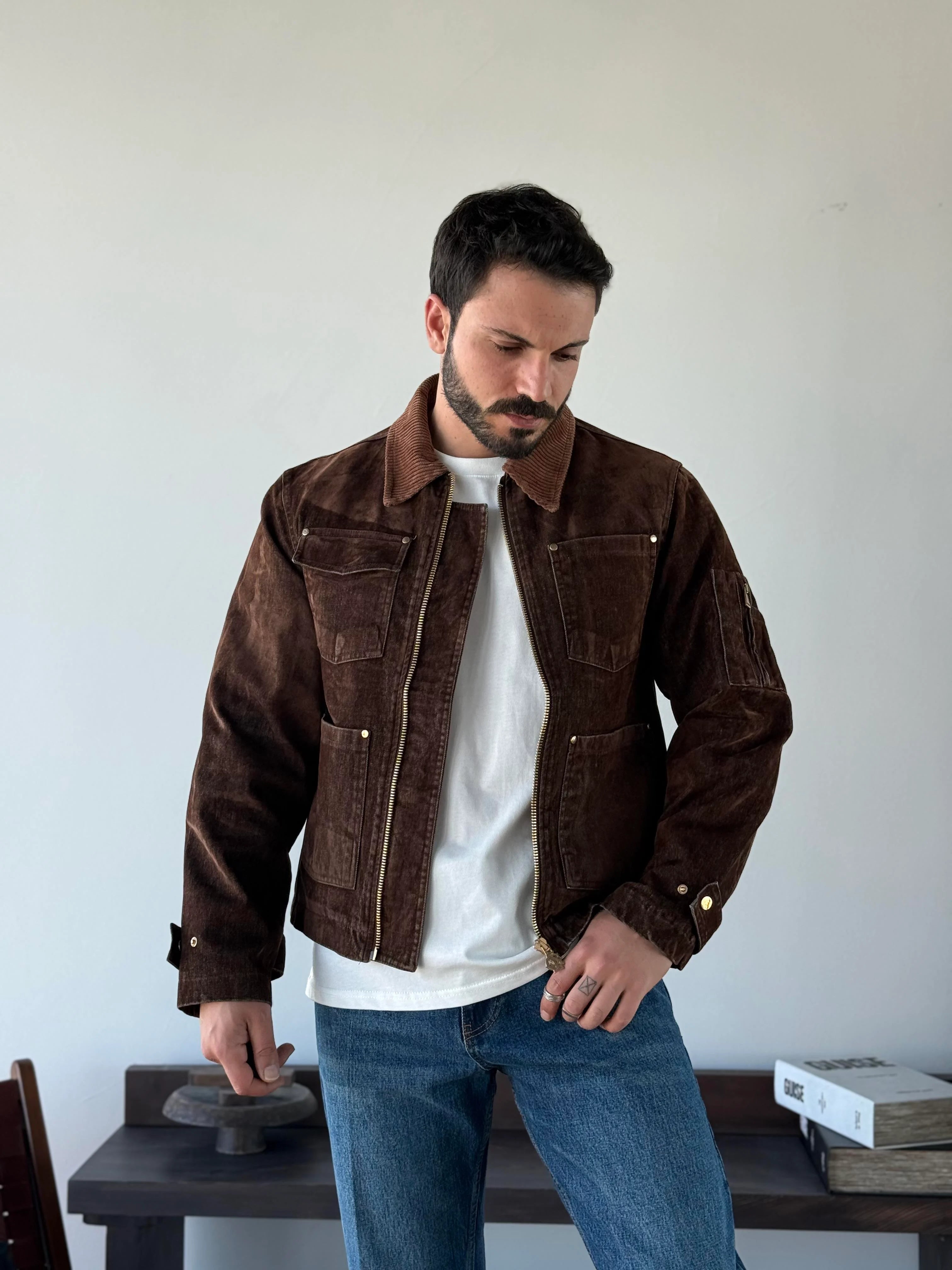 Contrast Collar Worker Jacket