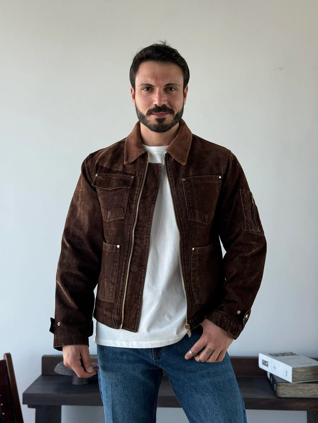 Contrast Collar Worker Jacket