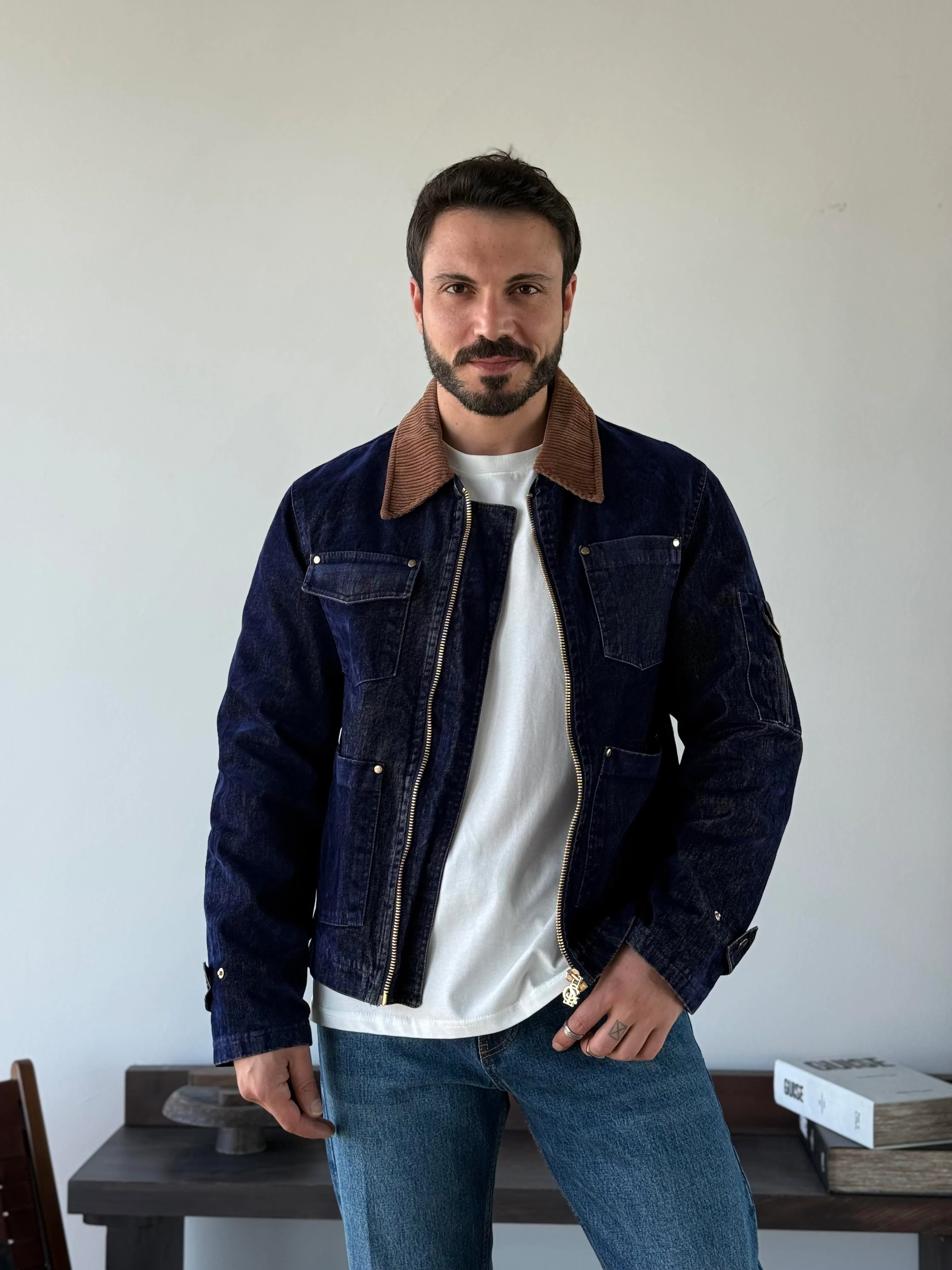 Contrast Collar Worker Jacket