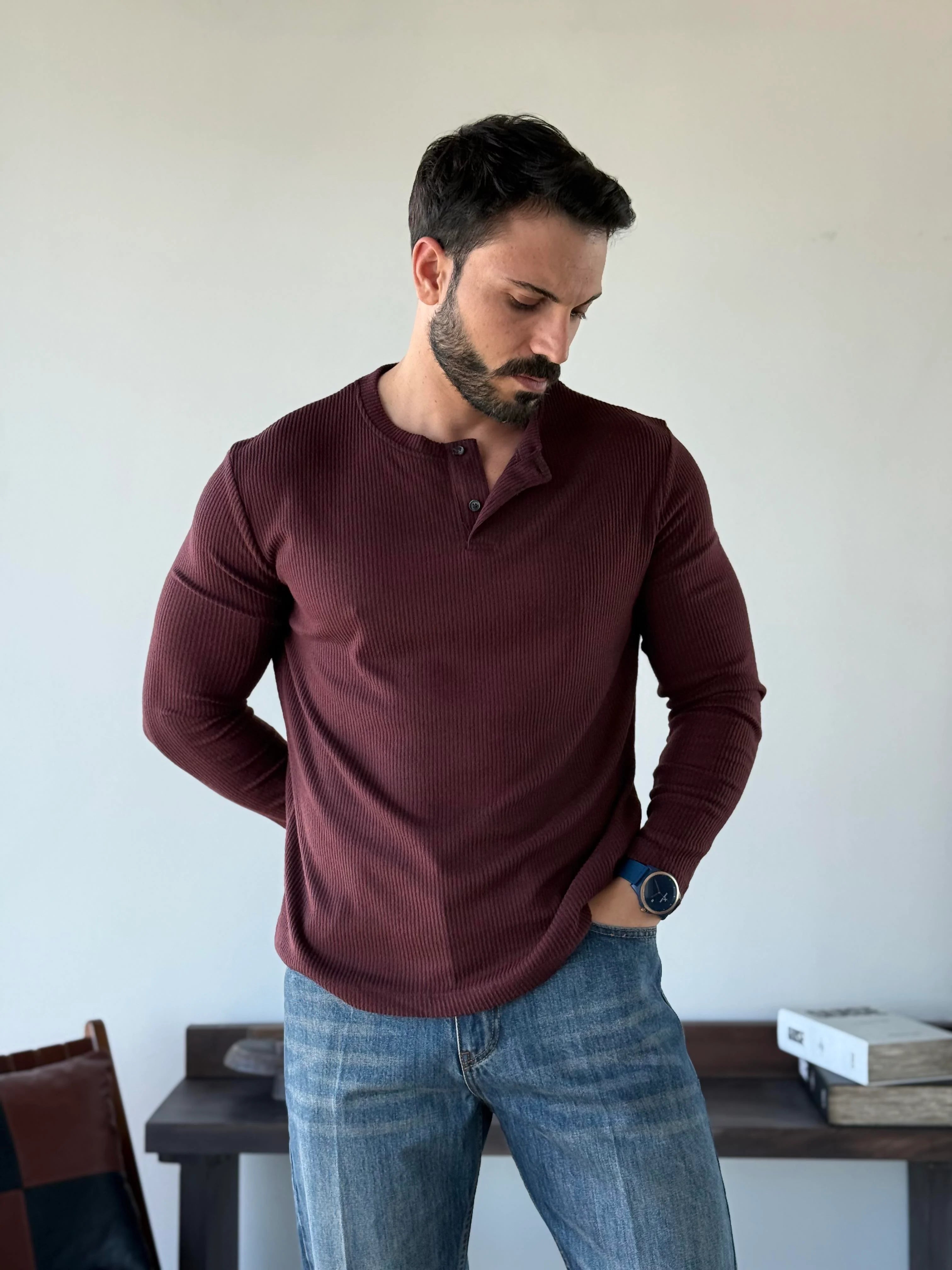 Ravon Ribbed Henley Knit