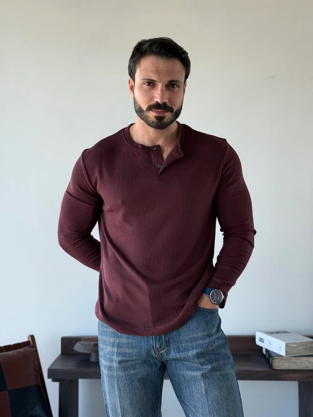 Ravon Ribbed Henley Knit