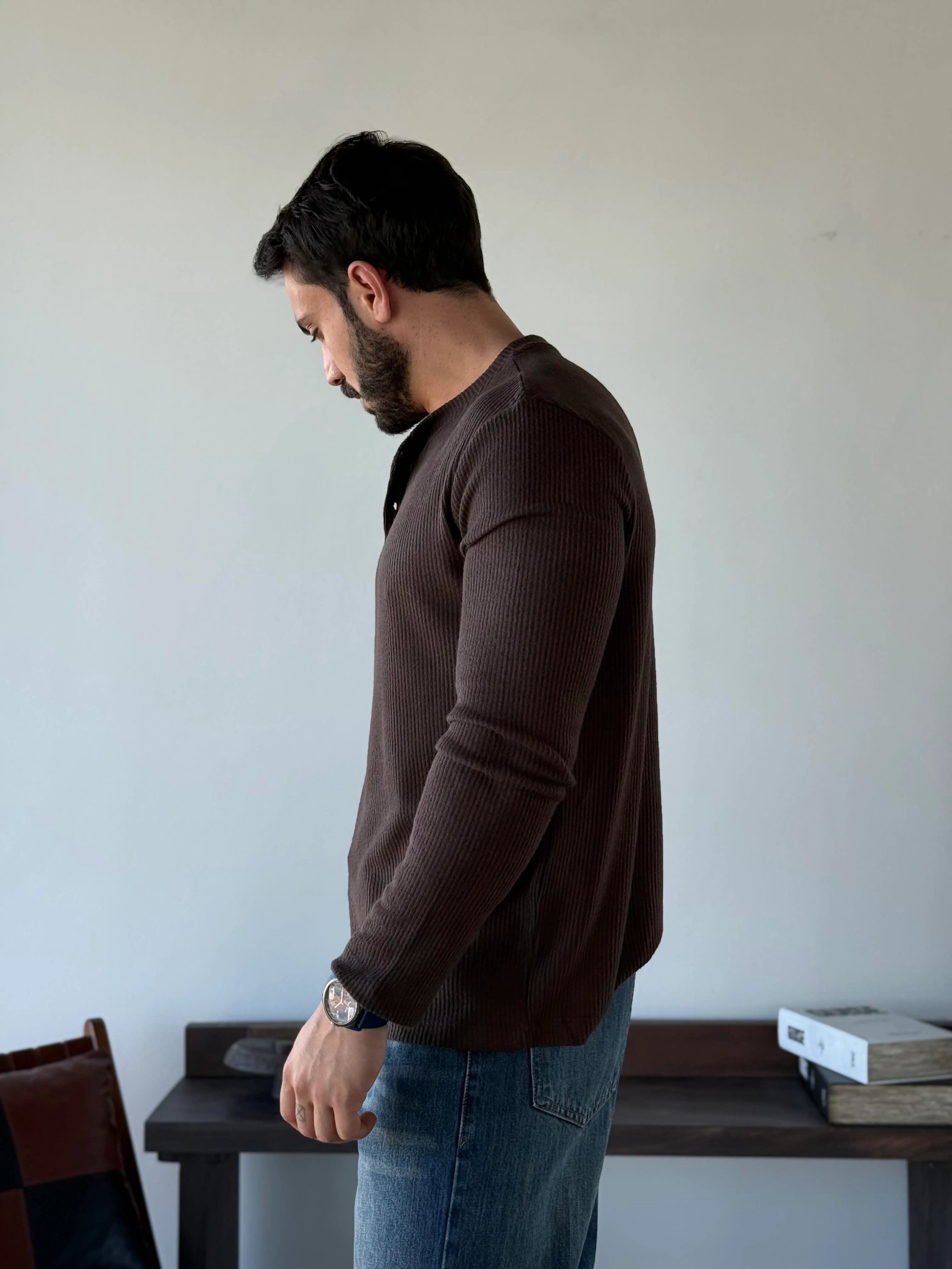 Ravon Ribbed Henley Knit