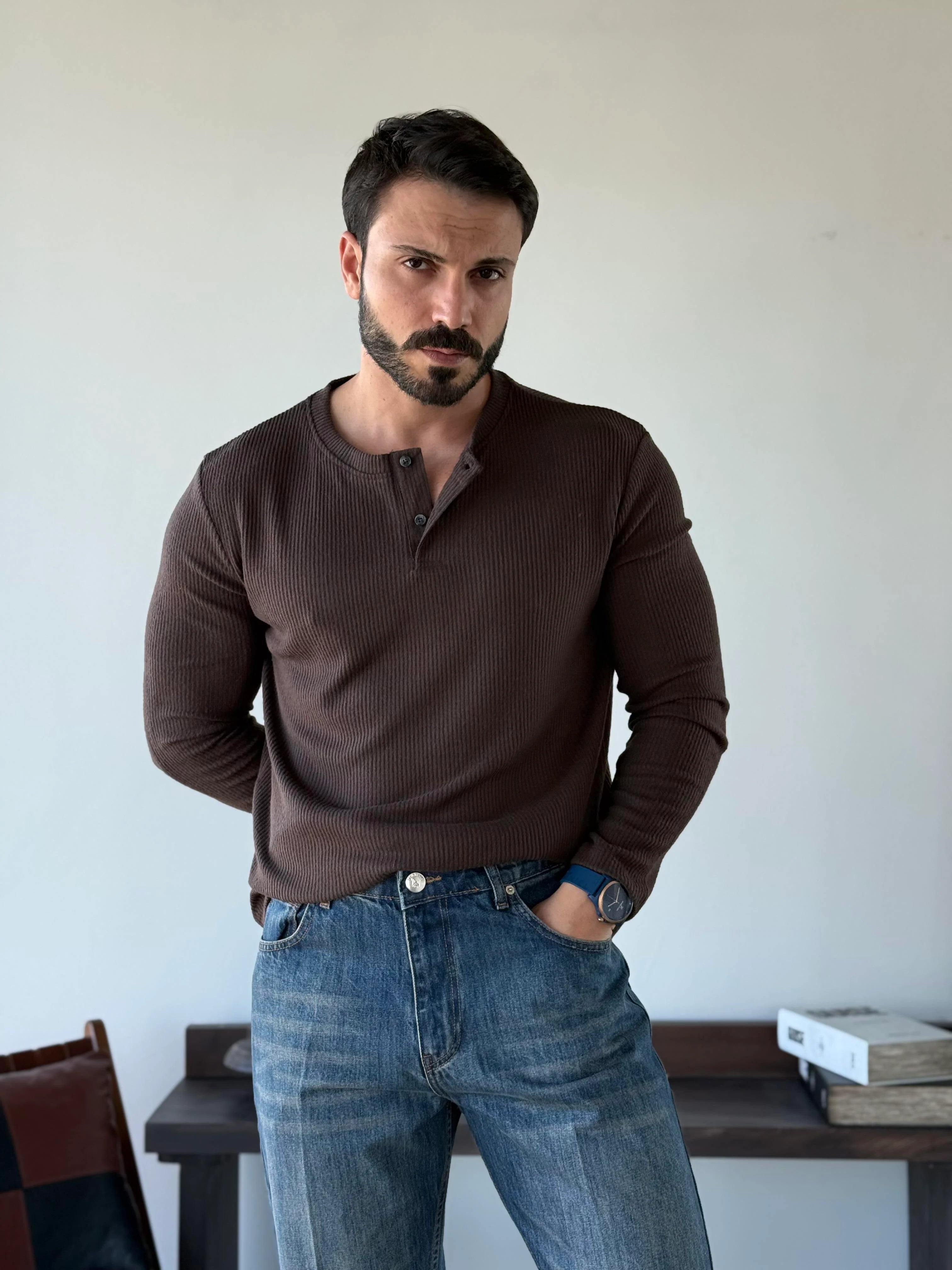 Ravon Ribbed Henley Knit