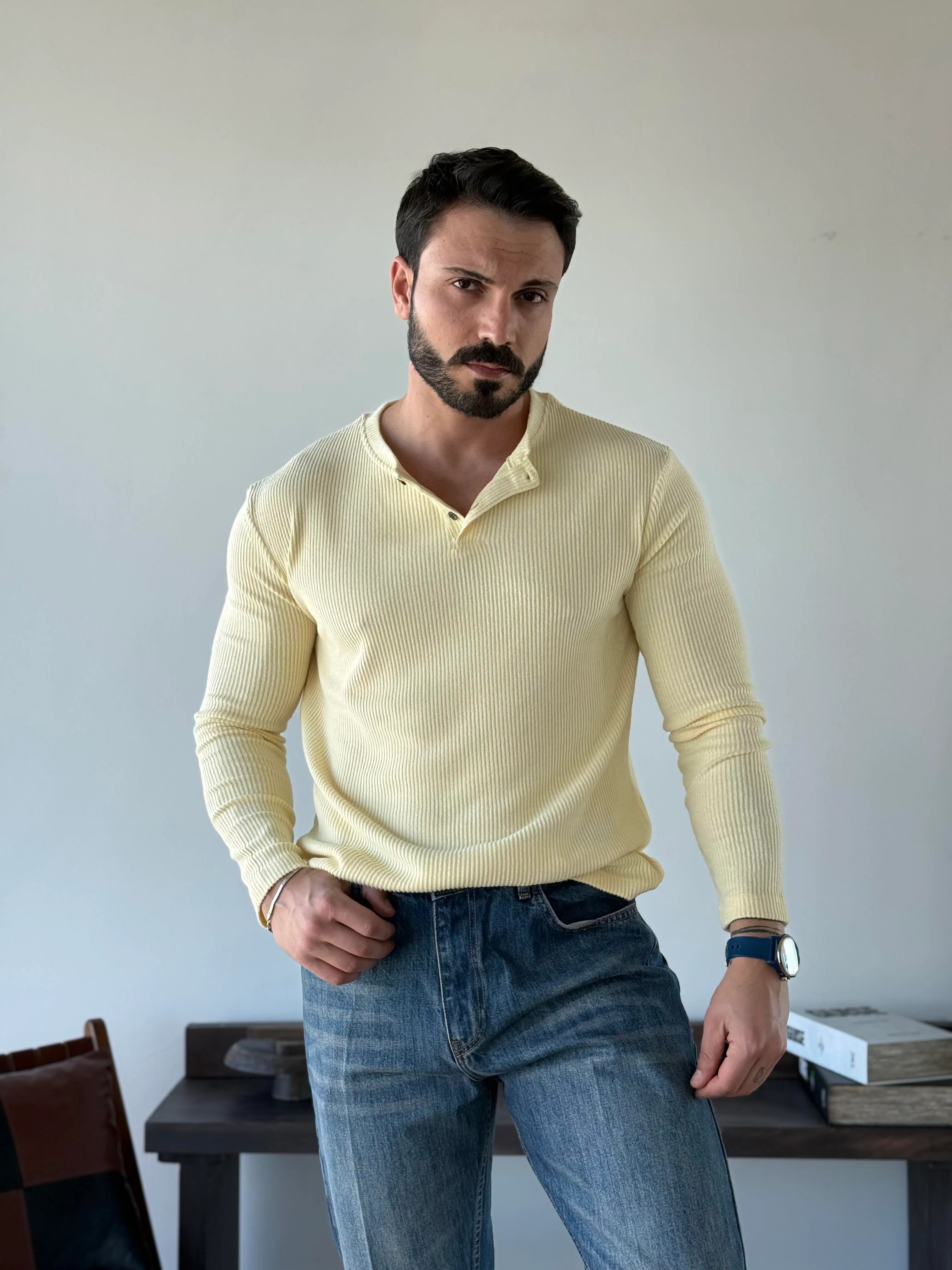 Ravon Ribbed Henley Knit