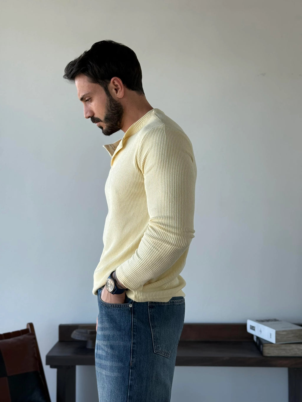 Ravon Ribbed Henley Knit