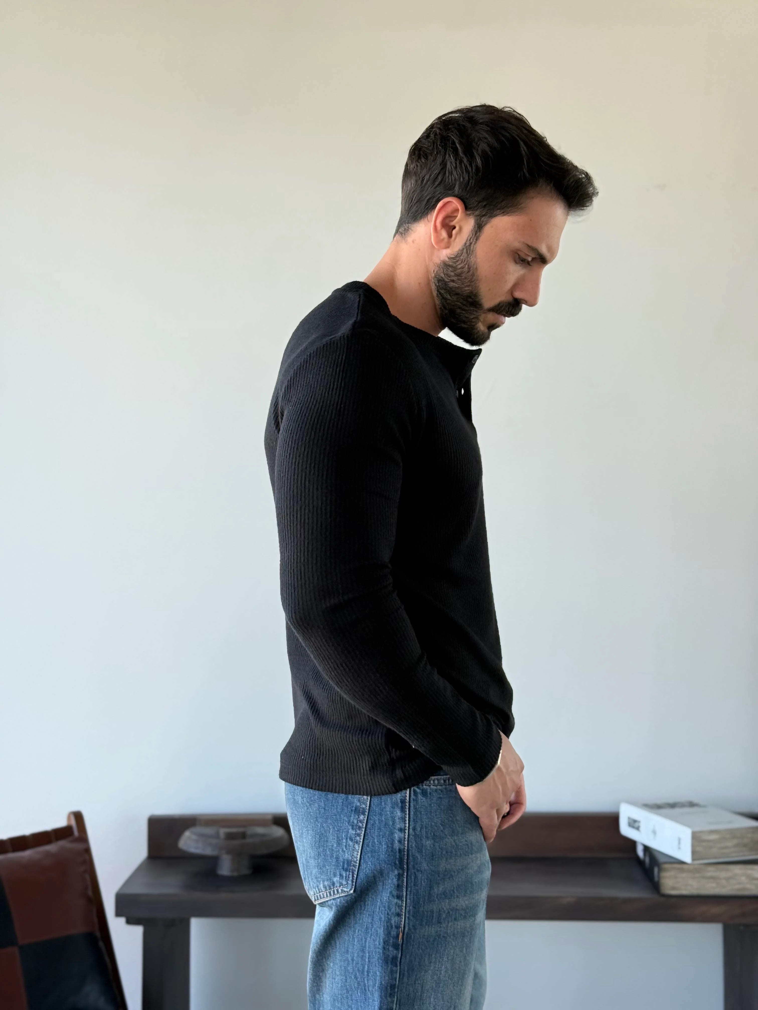 Ravon Ribbed Henley Knit