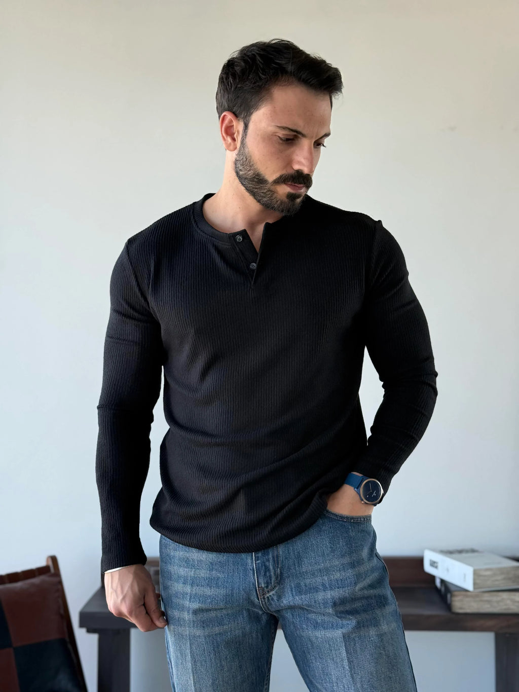 Ravon Ribbed Henley Knit